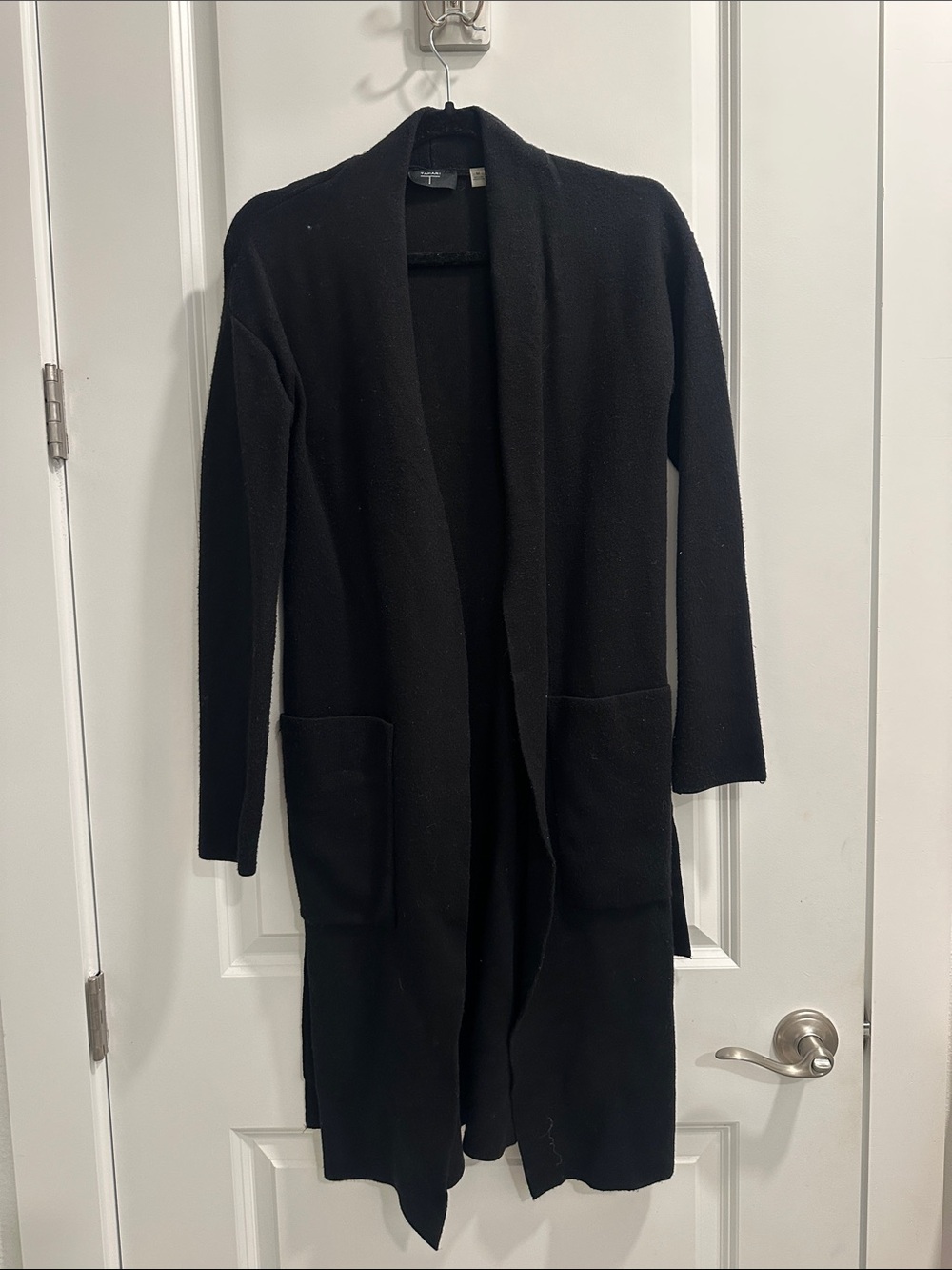 Tahari Black Longline Open-Front Pocket Cardigan
